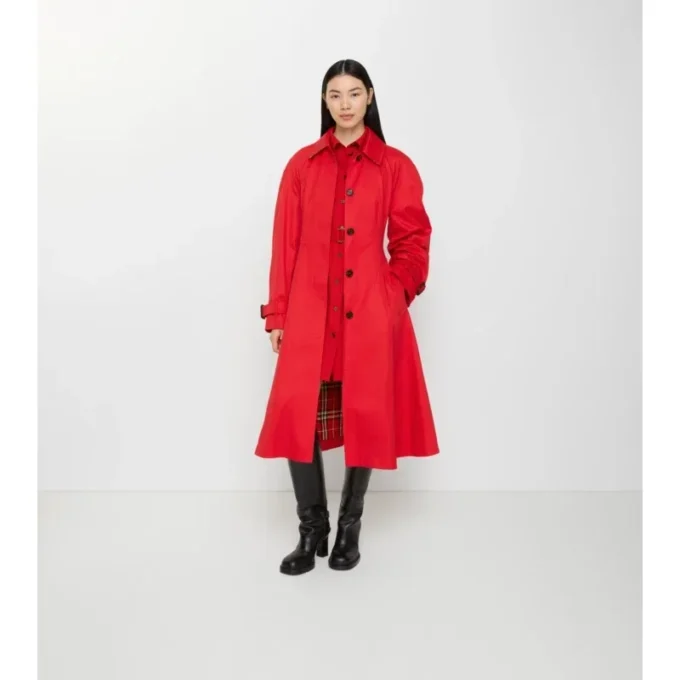 Lång gabardine-Car Coat i Ellingham-modell med utsvängd kjol Lång gabardine-Car Coat i Ellingham-modell med utsvängd kjol