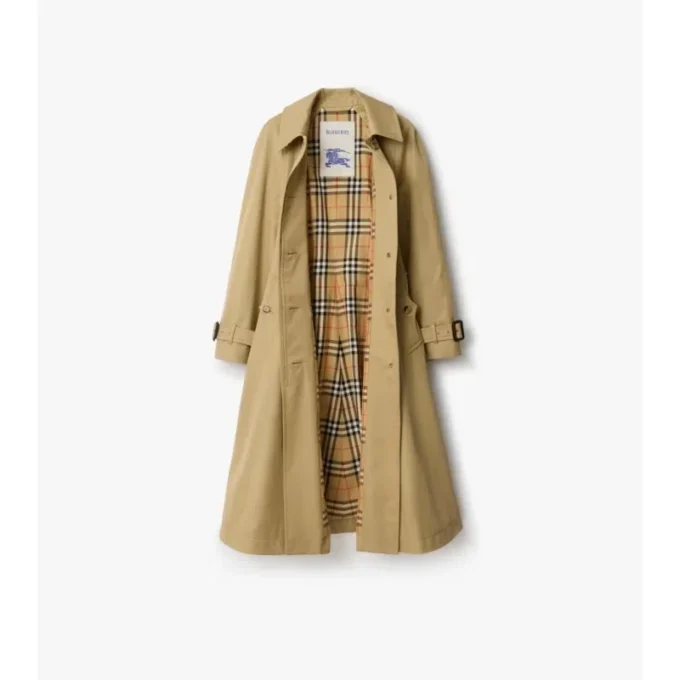 Lång gabardine-Car Coat i Ellingham-modell med utsvängd kjol Lång gabardine-Car Coat i Ellingham-modell med utsvängd kjol