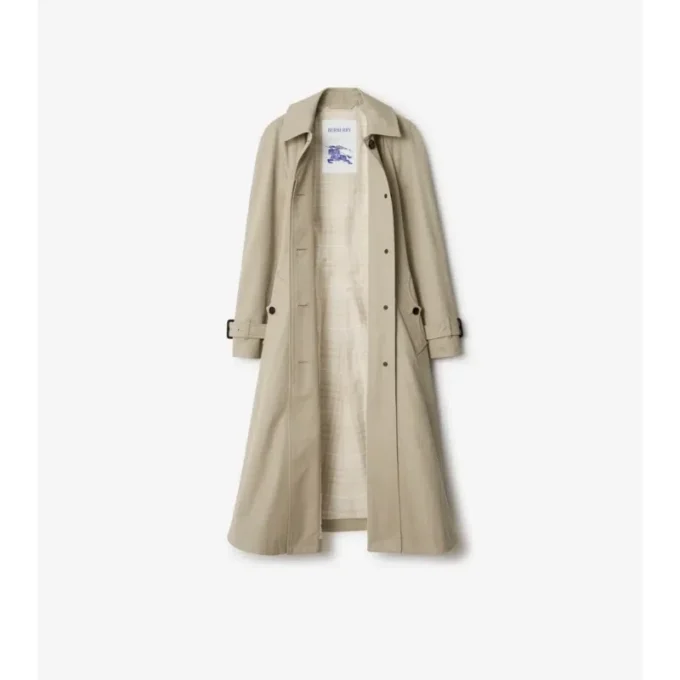 Lång gabardine-Car Coat i Ellingham-modell med utsvängd kjol Lång gabardine-Car Coat i Ellingham-modell med utsvängd kjol