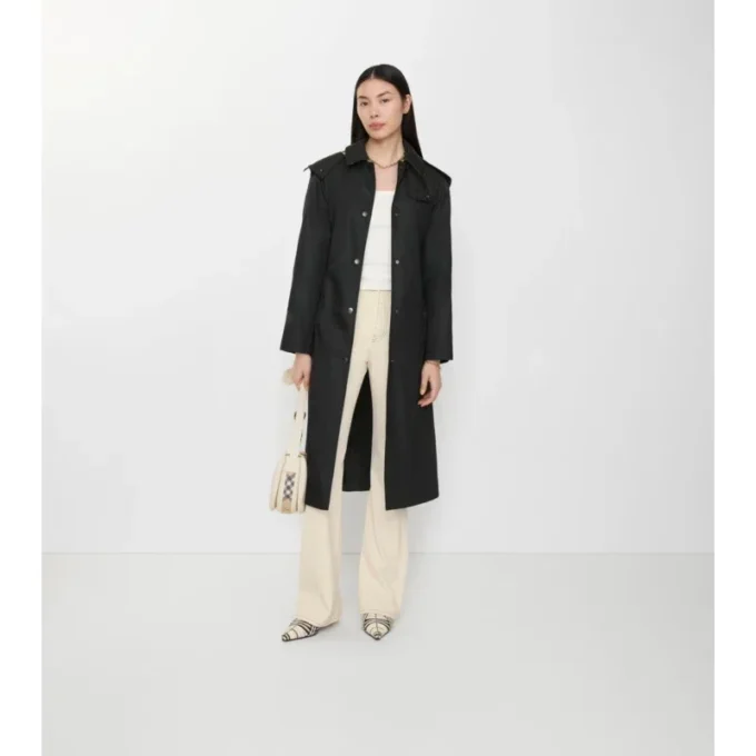 Lång nylon Car Coat med huva Lång nylon Car Coat med huva