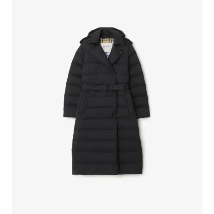 Lång pufferkappa i nylon med huva Lång pufferkappa i nylon med huva