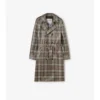 Lång rutig raffia-effekt-trenchcoat Lång rutig raffia-effekt-trenchcoat