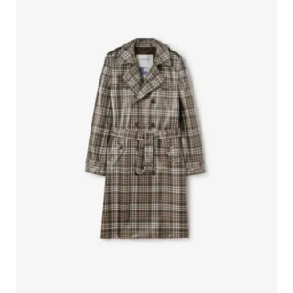 Lång rutig raffia-effekt-trenchcoat