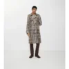 Lång rutig raffia-effekt-trenchcoat Lång rutig raffia-effekt-trenchcoat