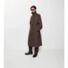 Lång Trench Coat i silkesbomull med rutmönstrad krage Lång Trench Coat i silkesbomull med rutmönstrad krage