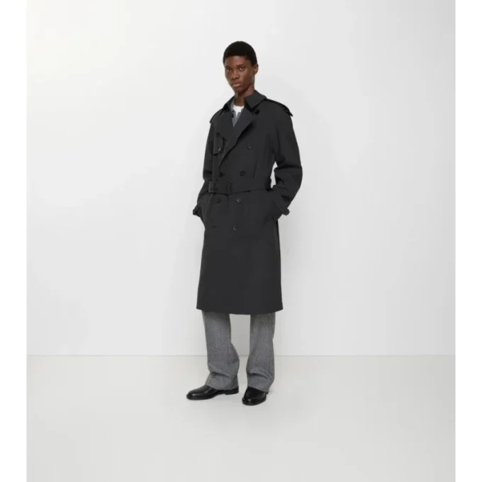 Lång trenchcoat i bondad stretchull Lång trenchcoat i bondad stretchull
