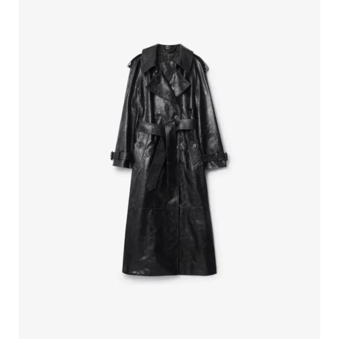 Lång trenchcoat i präglat läder