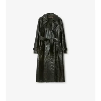 Lång trenchcoat i präglat läder