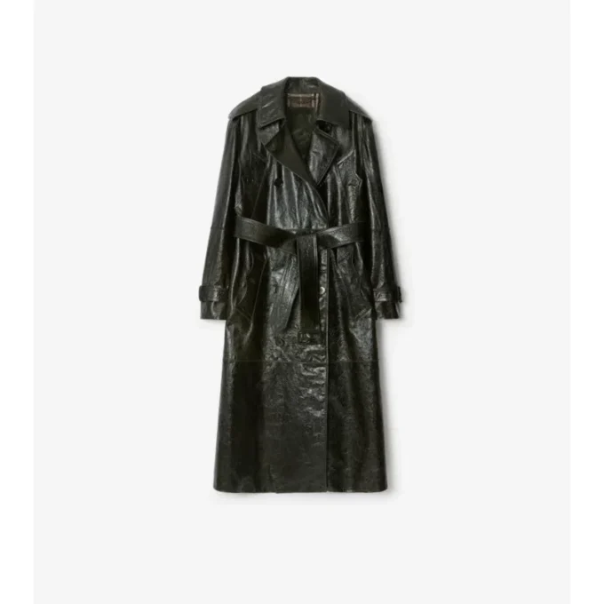 Lång trenchcoat i präglat läder Lång trenchcoat i präglat läder