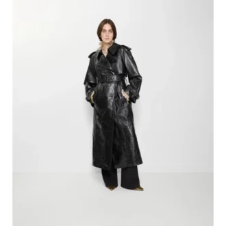Lång trenchcoat i präglat läder Lång trenchcoat i präglat läder
