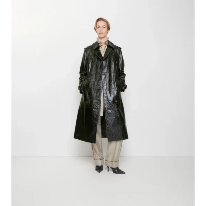 Lång trenchcoat i präglat läder Lång trenchcoat i präglat läder