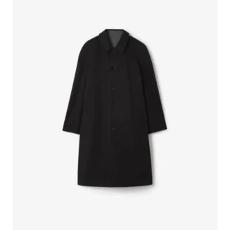 Lång vändbar Parkbury-Car Coat i rutig ull