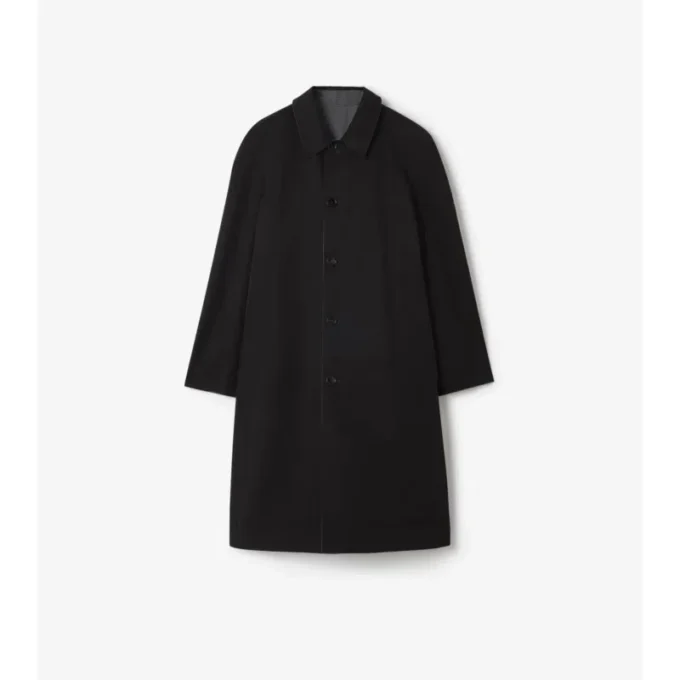 Lång vändbar Parkbury-Car Coat i rutig ull Lång vändbar Parkbury-Car Coat i rutig ull