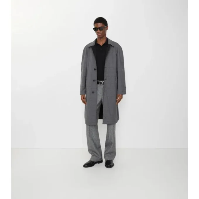 Lång vändbar Parkbury-Car Coat i rutig ull Lång vändbar Parkbury-Car Coat i rutig ull