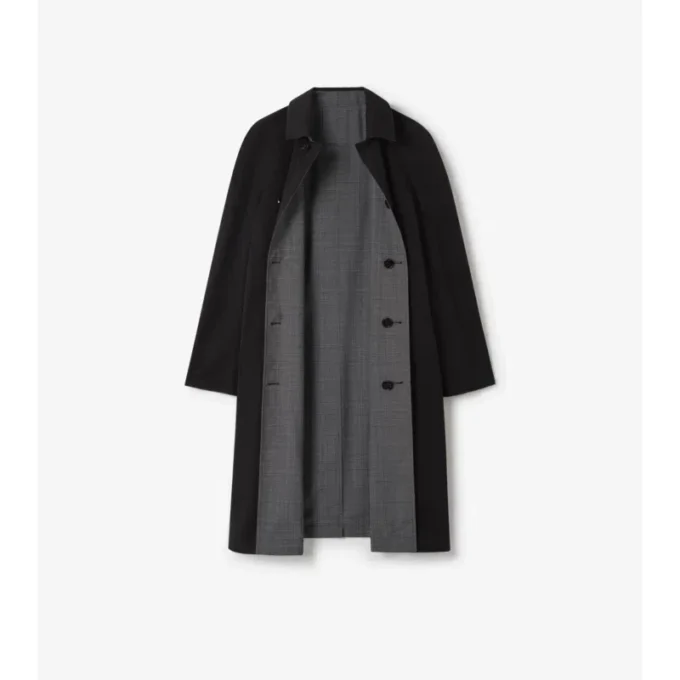 Lång vändbar Parkbury-Car Coat i rutig ull Lång vändbar Parkbury-Car Coat i rutig ull