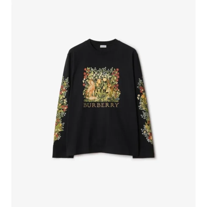 Långärmad bomullst-shirt med skogsmotiv Långärmad bomullst-shirt med skogsmotiv