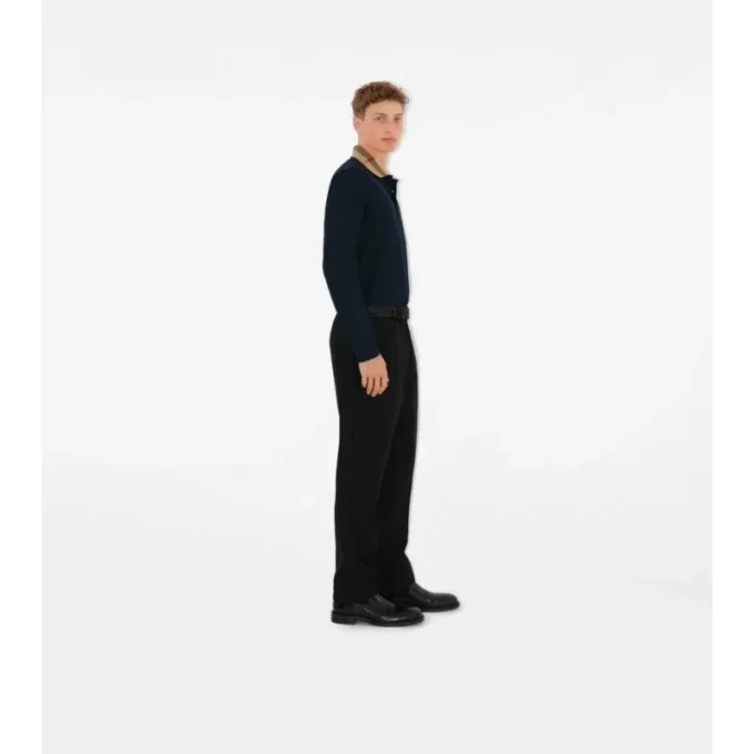 Långärmad polotröja i bomull med rutig krage Långärmad polotröja i bomull med rutig krage