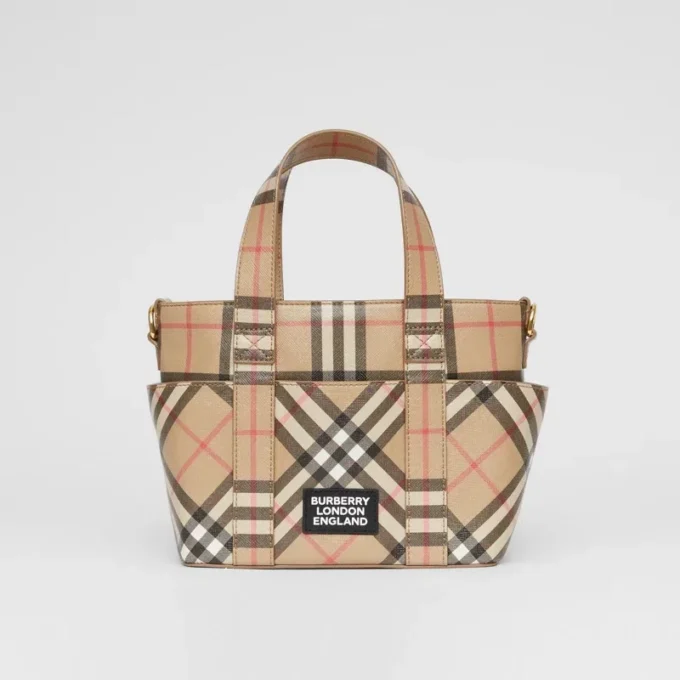 Logo-applikation Vintage Check E-Canvas-väska Logo-applikation Vintage Check E-Canvas-väska