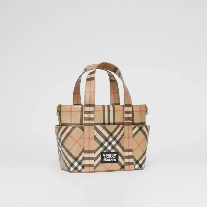 Logo-applikation Vintage Check E-Canvas-väska Logo-applikation Vintage Check E-Canvas-väska