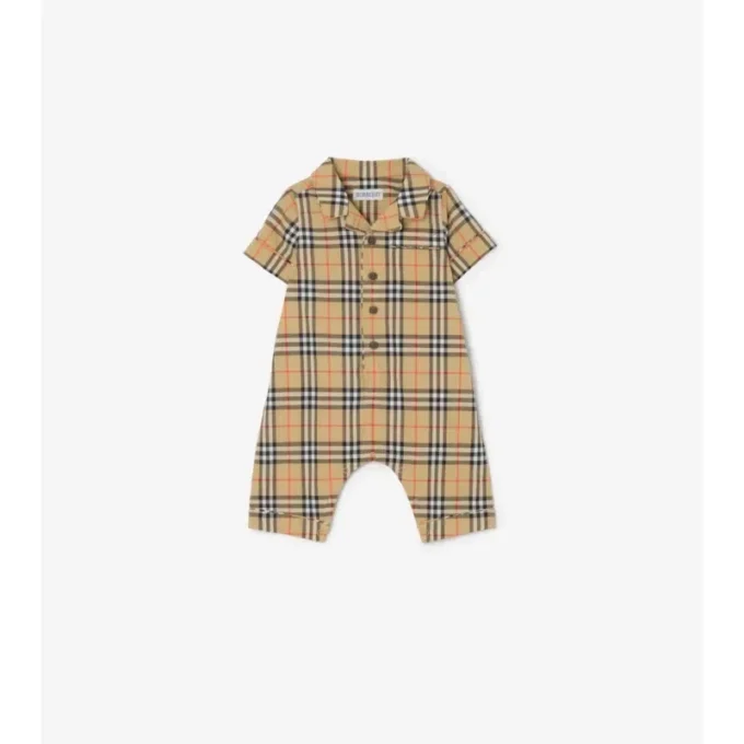 Playsuit i bomull med rutmönster
