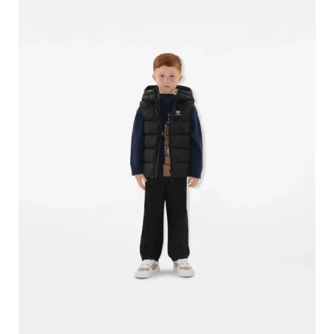 Puffer-väst i nylon med huva Puffer-väst i nylon med huva