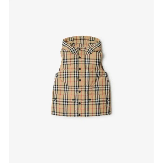 Puffer-väst i nylon med rutmönster Puffer-väst i nylon med rutmönster