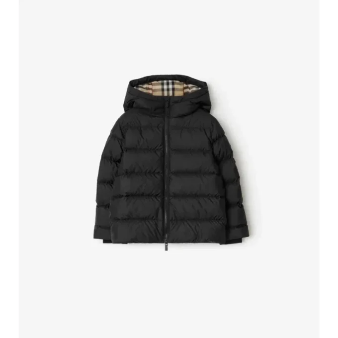 Pufferjacka i nylon med huva Pufferjacka i nylon med huva
