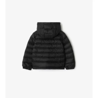 Pufferjacka med huva i nylon med rutmönster