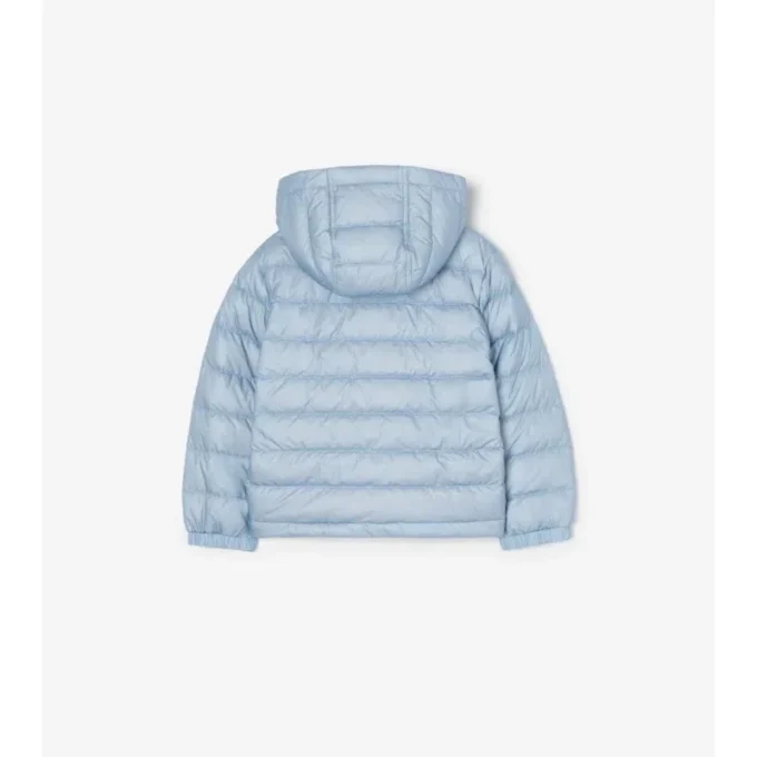 Pufferjacka med huva i nylon med rutmönster Pufferjacka med huva i nylon med rutmönster