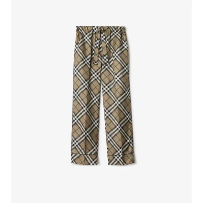 Pyjamasbyxor i silke med rutmönster Pyjamasbyxor i silke med rutmönster