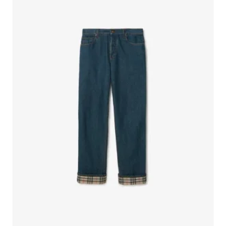 Raka jeans med uppvikt fåll och rutmönster