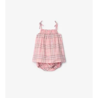 Rutig bomullsklänning med bloomers