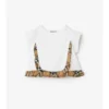 Rutig T-shirt i stretchbomull med volanger Rutig T-shirt i stretchbomull med volanger