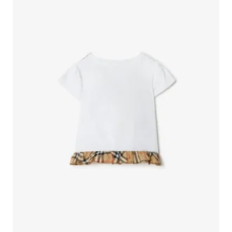 Rutig T-shirt i stretchbomull med volanger