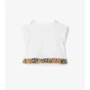Rutig T-shirt i stretchbomull med volanger Rutig T-shirt i stretchbomull med volanger