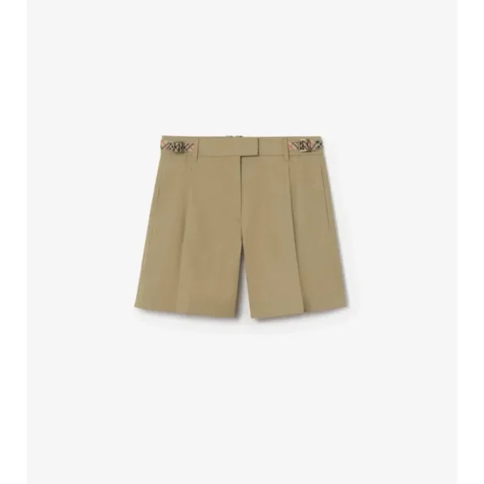 Shorts i bomullspoplin med rutmönstrad kant Shorts i bomullspoplin med rutmönstrad kant