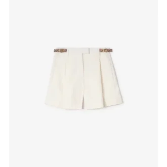 Shorts i bomullspoplin med rutmönstrad kant