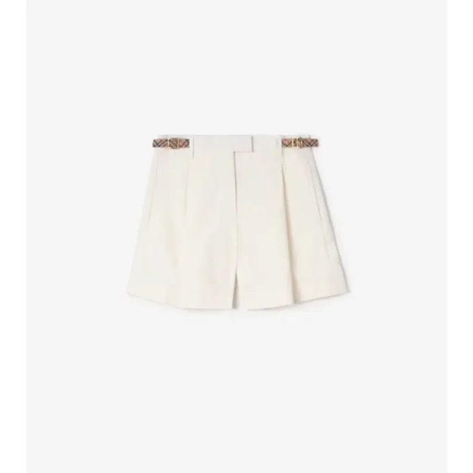 Shorts i bomullspoplin med rutmönstrad kant Shorts i bomullspoplin med rutmönstrad kant