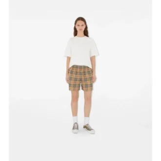 Shorts i stretchbomull med rutmönster