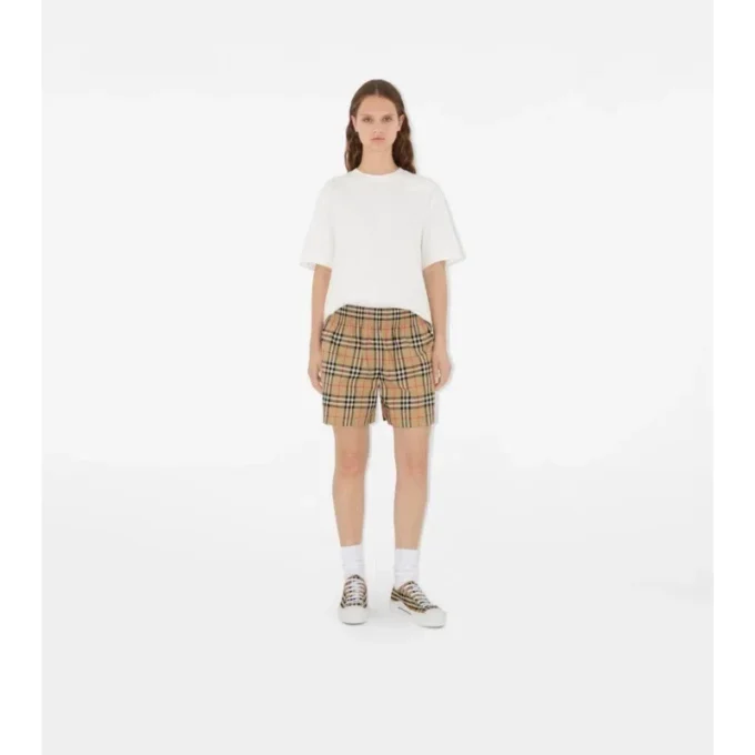 Shorts i stretchbomull med rutmönster Shorts i stretchbomull med rutmönster