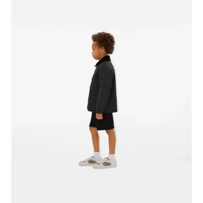 Sneakers i bomull och läder med rutmönster