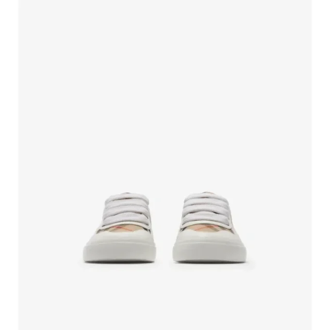 Sneakers i bomull och läder med rutmönster