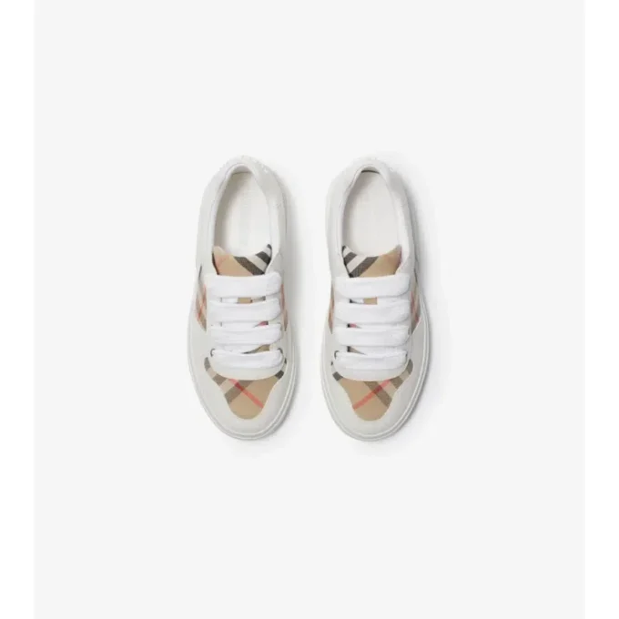 Sneakers i bomull och läder med rutmönster