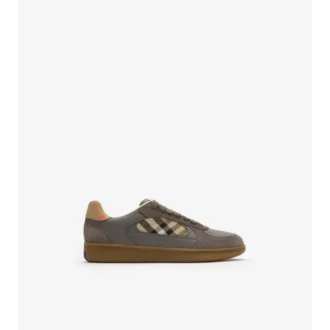 Sneakers i läder, mocka och rutmönster