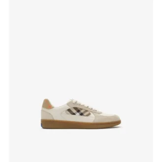 Sneakers i läder, mocka och rutmönster