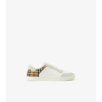 Sneakers i läder, mocka och rutmönster