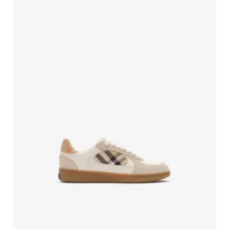 Sneakers i läder, mocka och rutmönster