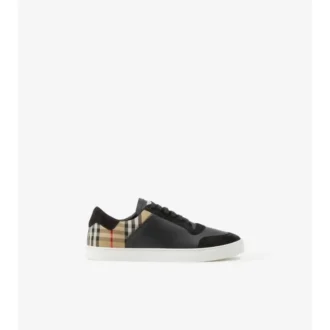 Sneakers i läder, mocka och rutmönster