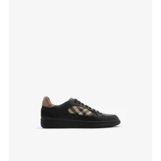 Sneakers i läder och rutmönster 