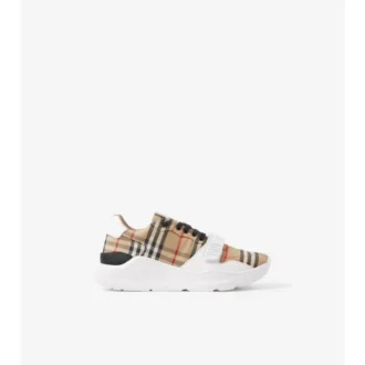 Sneakers i rutmönster, mocka och läder